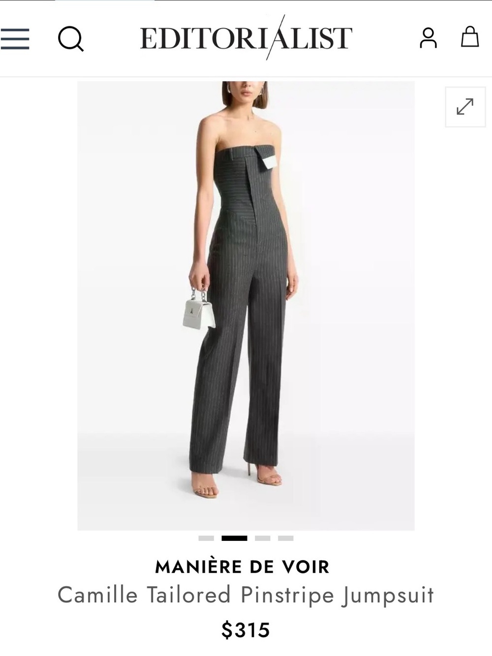 Maniere De Voir Charcoal Pinstripe Strapless Jumpsuit